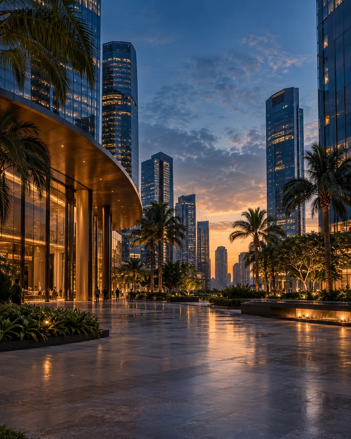 A waterfront business district